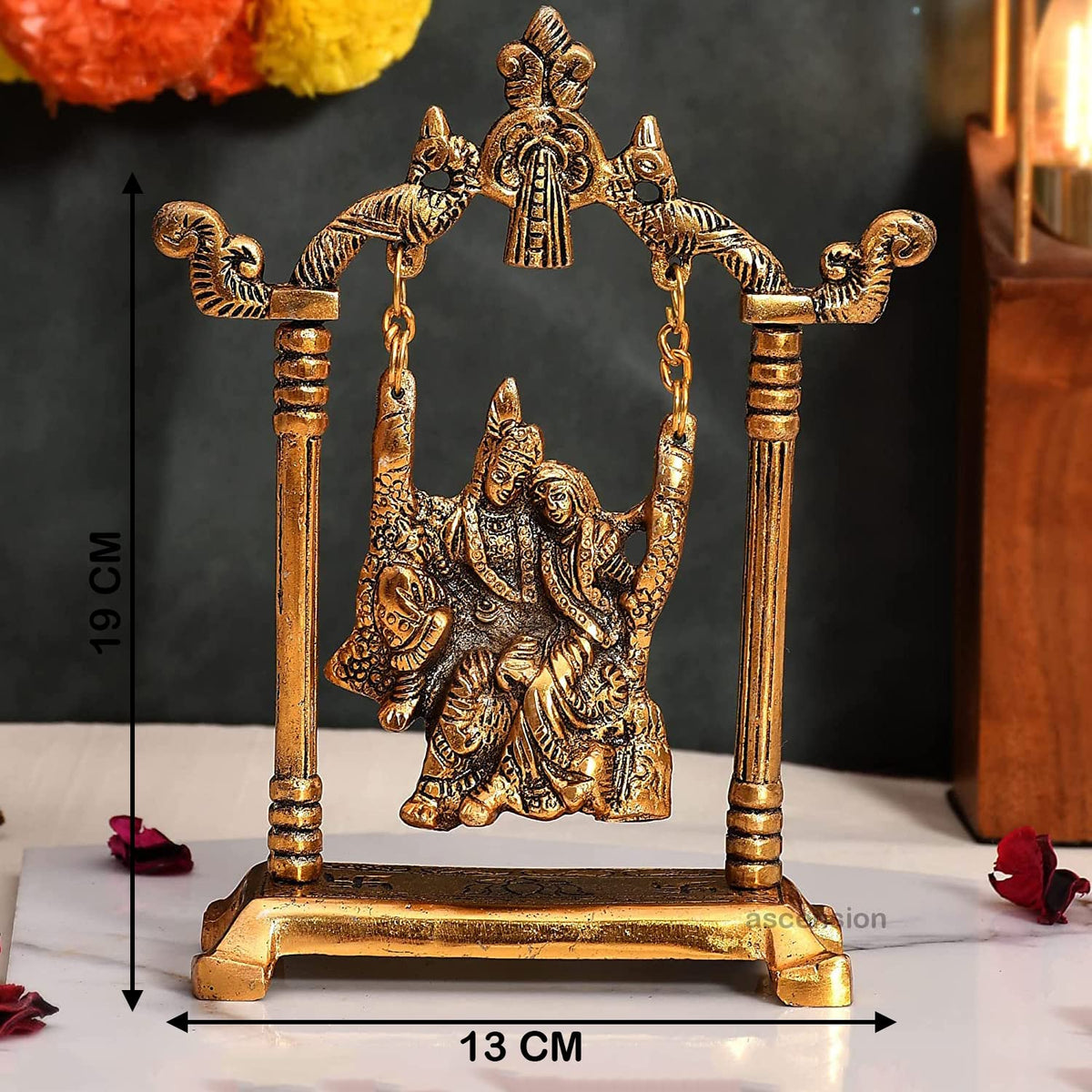 Metal Swing Radha Krishna Idol Couple Showpiece Radha Krishna Idol Murti for Home Décor Idol Showpiece Statue Diwali Home Decoration Items Festive Home Office Gifts,Golden