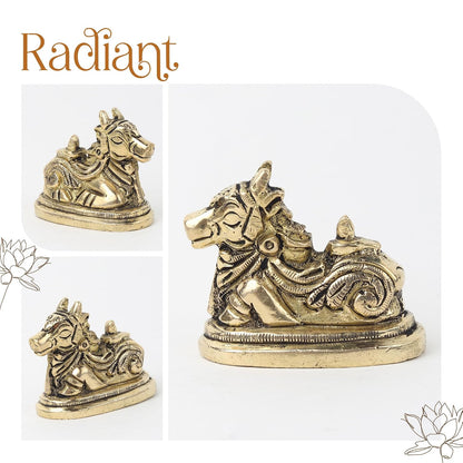 Handcrafted Brass Nandi Murti | Sacred Bull Idol for Shiva Pooja & Home Temple | Traditional Hindu Devotional Statue (Design01: L5 x W3 x H4.5 cm)