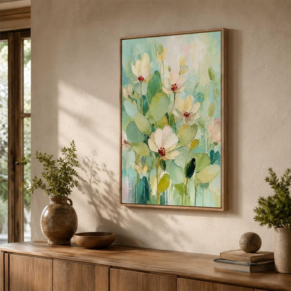 Pastel Floral Wall Painting for Living Room Bedroom Hall Office Decor, Soft Flower Artwork with Sparkle Laminate and Premium Wooden Synthetic Frame (19.5 x 25.5 Inch) NL01-4110