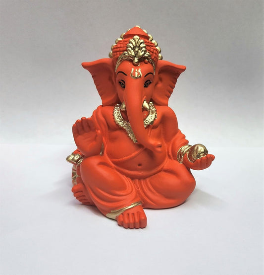Gold Art India Terracotta Orange Gaddi Ganesha for Car Dashboard Home Decor Gifting Diwali Birthday Festivals (GADDITERRACOTTAORANGE)