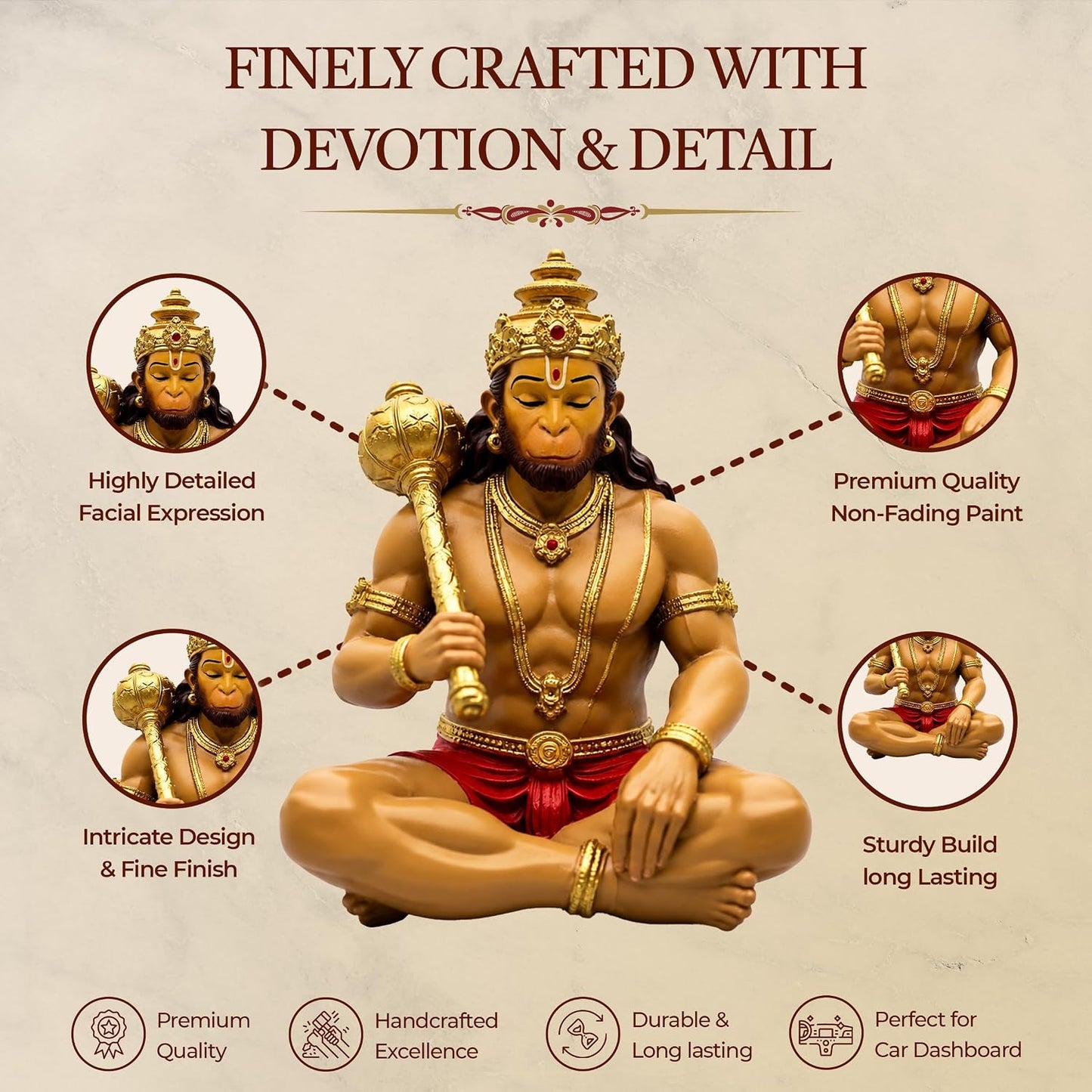 UNOVATE Hanuman Murti | Idol for Car Dashboard, Home, Office, Multicolour