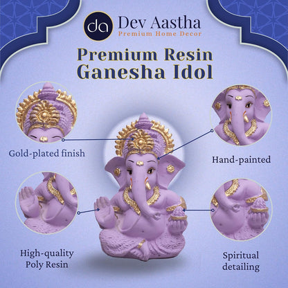 Lord Ganesha Idol for Car Dashboard, Home Decor & Pooja | Resin Gold Plated Ganpati Murti | 3.5 Inch Ganesh Statue for Gift, Diwali, Housewarming, Baby Shower, Mandir Decor, Purple, Pack -1