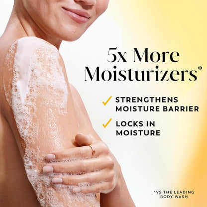 Person with moisturized arm and text highlighting moisturizing benefits