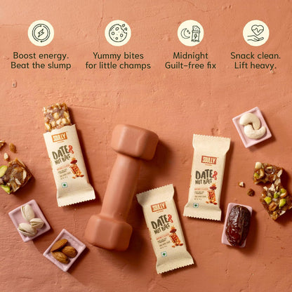 SOULLY Nature's Classic Date & Nut Mini Energy Bars 200g (10 Bars x 20g), Whole Dates, Almonds, Cashews, Pistachios & Cow Ghee, 93 Calories Per Bar, No Added Sugar, No Preservatives