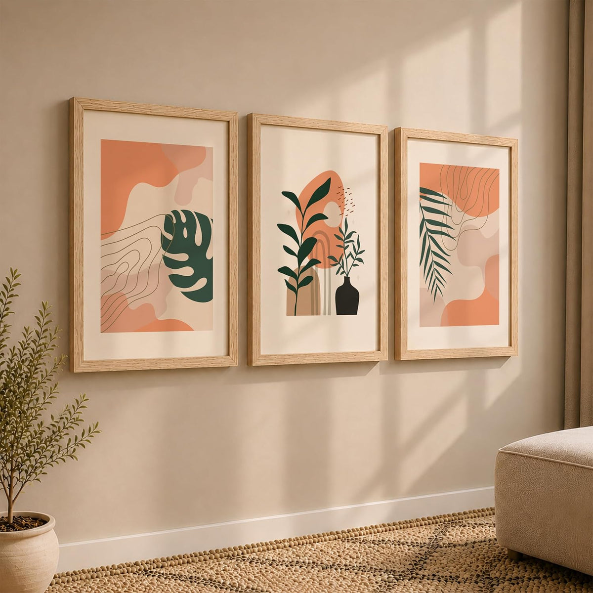 Wall decor paintings for living room, Modern art wall frames for home decoration (Tropical pattern) (Theme-Minimalist) Set of 3 (Art-1, 10x13inch)