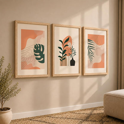 Wall decor paintings for living room, Modern art wall frames for home decoration (Tropical pattern) (Theme-Minimalist) Set of 3 (Art-1, 10x13inch)