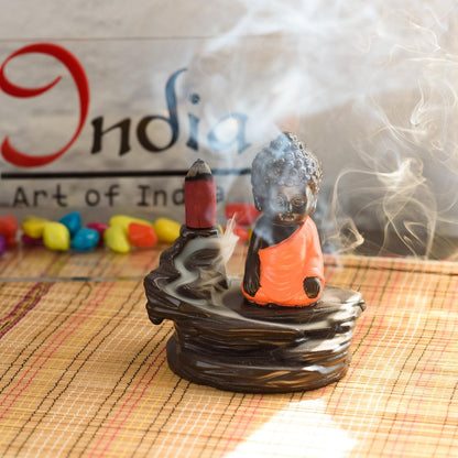 eCraftIndia Buddha Smoke Backflow Incense Holder (7.01 cm x 7.01 cm x 11.98 cm, Brown and Red)
