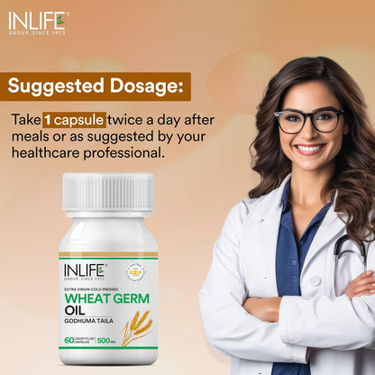 INLIFE Wheat Germ Oil Supplement | Natural Source of Vitamin E, 500 mg - 60 Capsules (Pack of 1, 60, count)