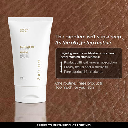 Personal Touch Sunscreen SPF50 PA++++ for Face | Sunstalker Korea 3 in 1 Formula | with Niacinamide | Tanning & Aging Defense | Lightweight No White Cast | Oil-Free, Acne Safe | 30 ml