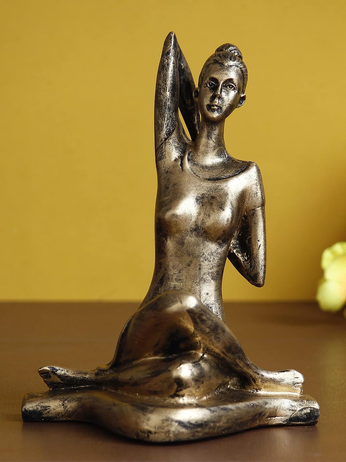 Golden Resin Woman in Gomukhasana Cow Face Pose | Yoga Woman Statue Showpiece for Home Decor Living Room Bedroom Office Yoga Studio | Womens Day Gift for Ladies | Birthday Gift for Women