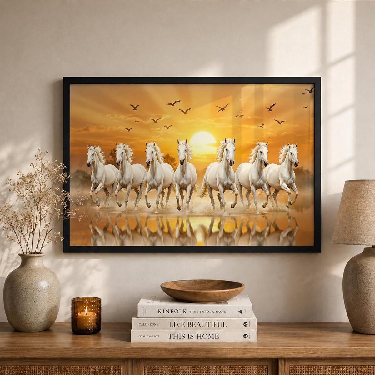 7 Horse Vastu Wall Painting (Landscape Collection) (Natural, Design 25, 48L x 33W cm)