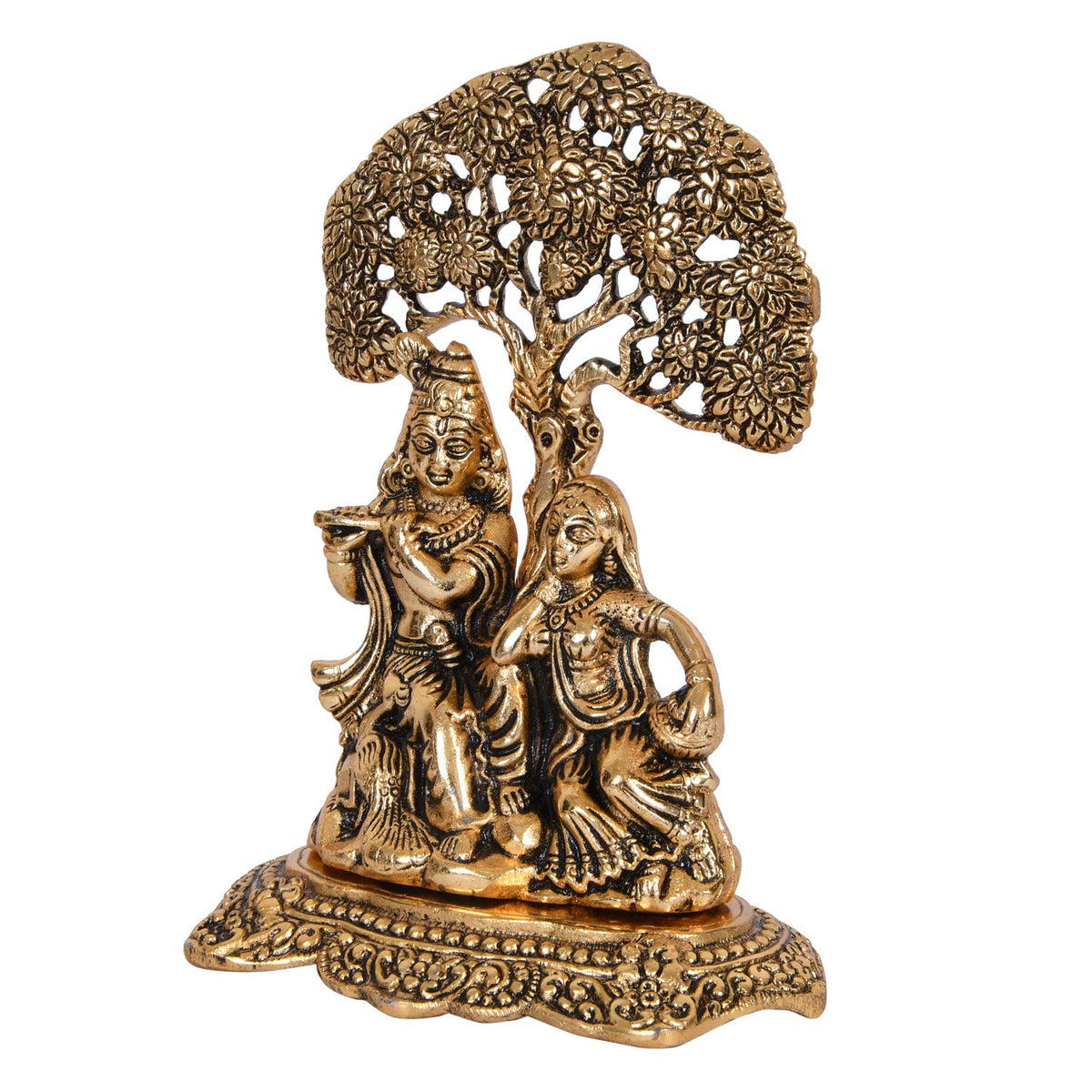 Radha Krishna Sitting Under Tree Idol Metal Statue Showpiece