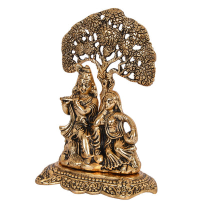 Radha Krishna Sitting Under Tree Idol Metal Statue Showpiece