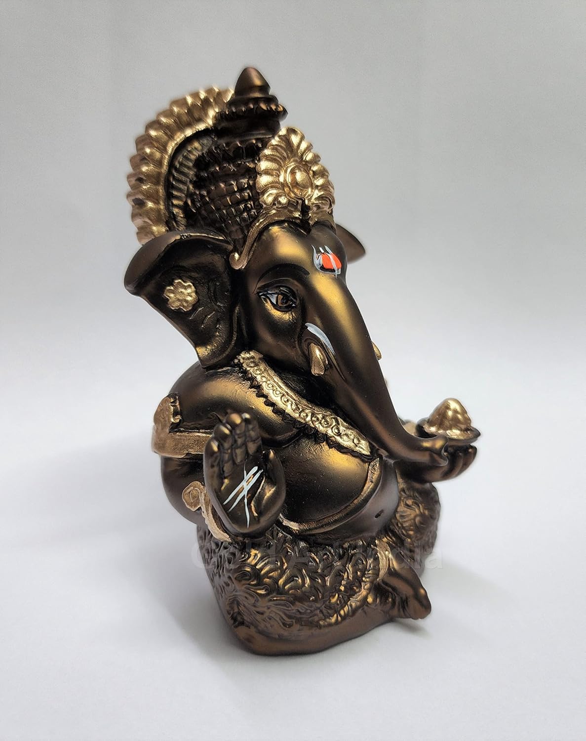 Gold Art India Handcrafted French Brown Mukut Ganesha Idol (3.5") - Perfect for Car Dashboard, Home or Office Decor and Gifting, Idol