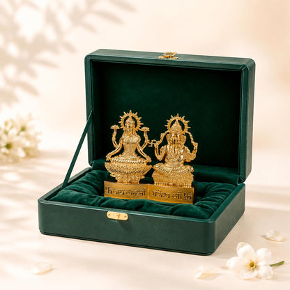 Ganesh Lakshmi Metal Idol Ganesh and Laxmi Murti for Mandir, Pooja Room, Ganesha Statue Diwali Decoration for Home Diwali Gifts, for Family and Friends, 11x11 CM