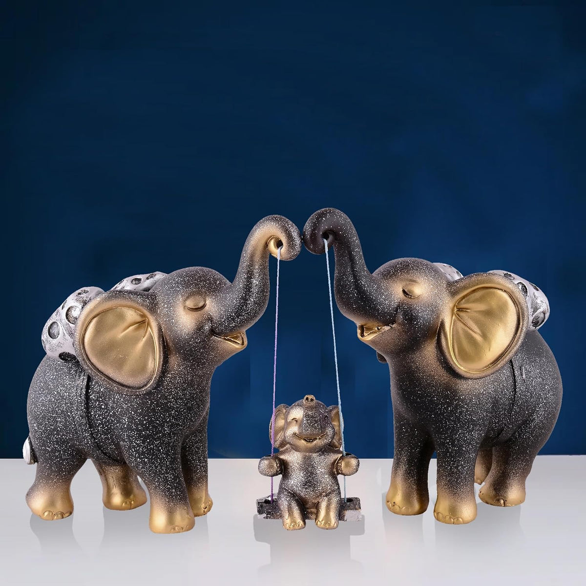 Decorative Elephant Family Showpiece Home & Office Decor(Black)