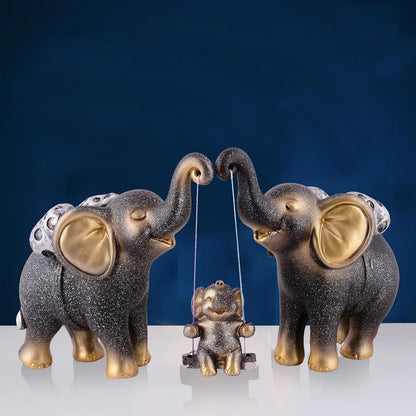 Decorative Elephant Family Showpiece Home & Office Decor(Black)