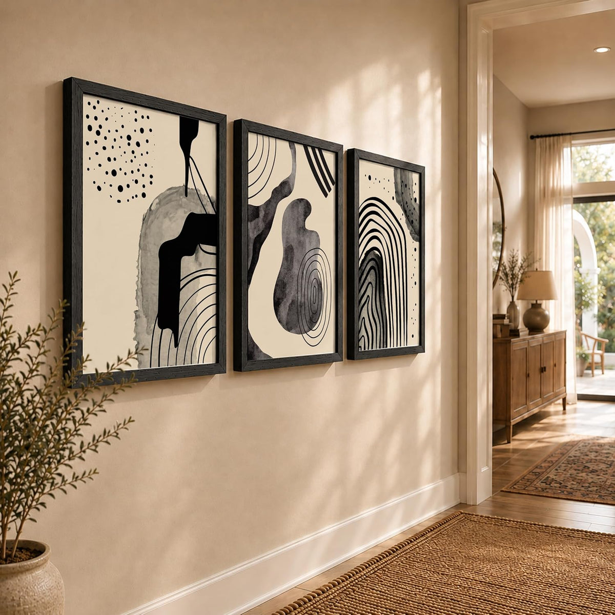 Abstract Line Art Wall Decor | Set of 3 Framed Paintings for Home Decoration | Minimalist Wall Art for Living Room, Bedroom, Office & Cafe | Modern Prints (Theme: Abstract, Pattern: Line Art) ( Art-6, 10x13inch)