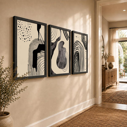 Abstract Line Art Wall Decor | Set of 3 Framed Paintings for Home Decoration | Minimalist Wall Art for Living Room, Bedroom, Office & Cafe | Modern Prints (Theme: Abstract, Pattern: Line Art) ( Art-6, 10x13inch)