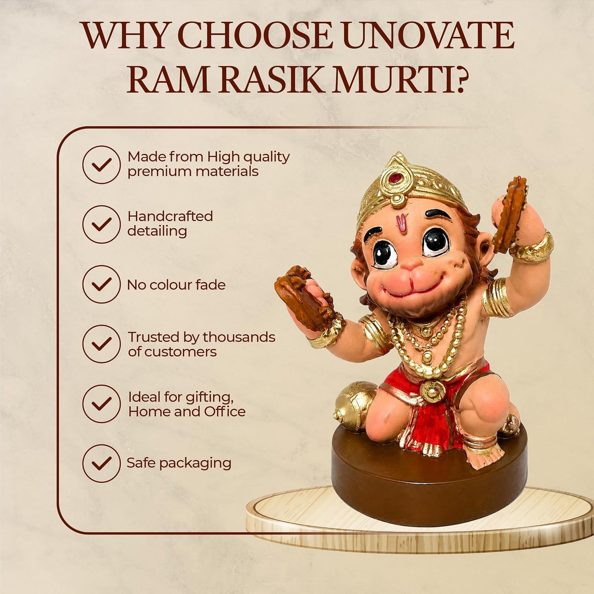 UNOVATE Hanuman Idol for Car Dashboard, Premium Idol for Home, Office Desk