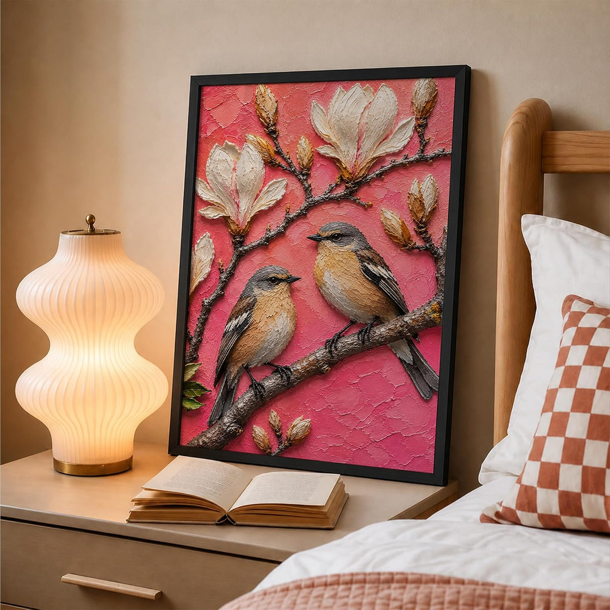 Bird Pair Magnolia Framed Wall Art, Black, 10x13 Inches