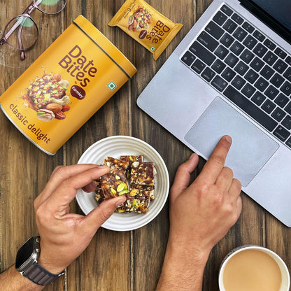 Farmley Classic Date Bites & Apple Pie Date Bites Tin Jar 200g X 2 I Dates Barfi Made with Dates, Pista, Cashews, Almonds, Honey and Pure Ghee I Dry Fruits Nuts