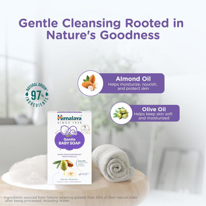 Himalaya Gentle Baby Soap for Newborns | No Post Bath Dryness - 125g | Gentle Cleansing With Phyto-Oil Complex of 100% Natural Oils of Almond & Olive| #1 Doctor Recommended Brand
