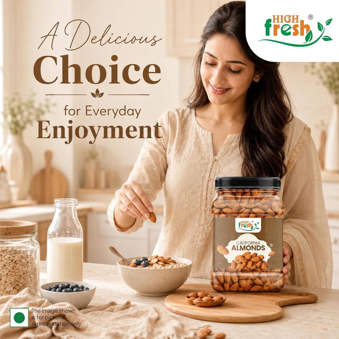 HighFresh California Jumbo Almonds |Natural Badam Giri | Rich In Protein & Dietary Fiber | Crunchy Texture & Delicious Nutty Flavour | No Added Preservatives Or Artificial Flavors