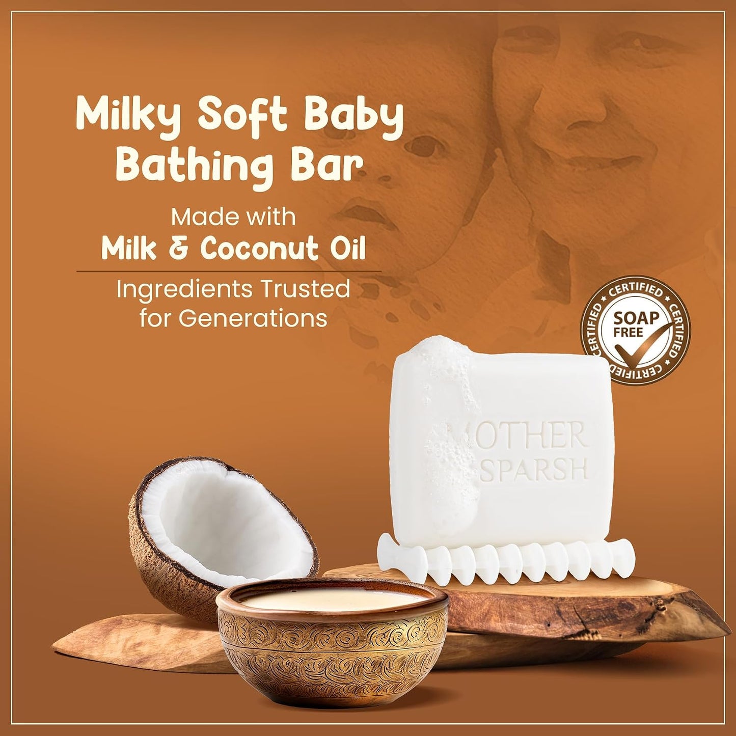 Mother Sparsh Milky Baby Bathing Soap Bar - 75g | Hypoallergenic pH 5.5 | Tear-Free Formulation | Prevents Dryness