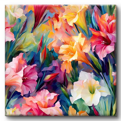 Vibrant Floral Canvas Wall Art, Colourful Lily Flowers Painting, Modern Home Decor, Living Room Artwork 20 Inch x 20 Inch CVM-38085