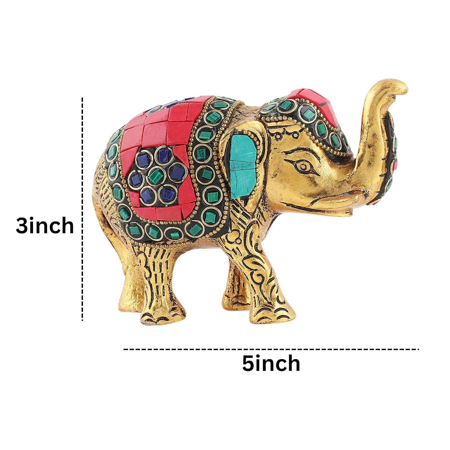 Kalakriti Multicoloured Stone Studded Metal Trunk-up Elephant Showpiece for Good Luck (Vaastu) | Pack of 2 | Decorative Elephant Statue Idol for Home Décor for Prosperity and Luck