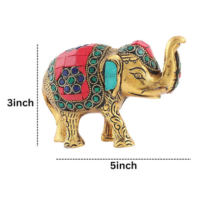 Kalakriti Multicoloured Stone Studded Metal Trunk-up Elephant Showpiece for Good Luck (Vaastu) | Pack of 2 | Decorative Elephant Statue Idol for Home Décor for Prosperity and Luck