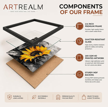 Sunflower Monochrome Framed Wall Art, Black, 10x13 Inches