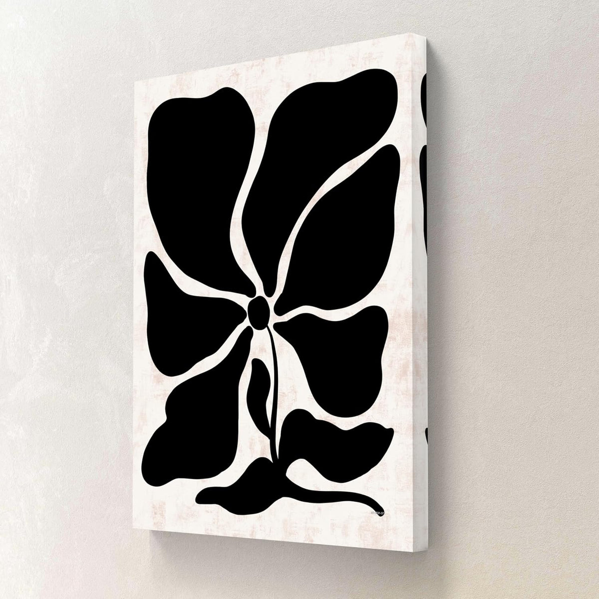 Black Abstract Floral Framed Canvas Wall Art – Bold Modern Flower Print on Beige Background | Minimalist Botanical Artwork for Living Room, Bedroom & Office (18 x 24 Inch) CVD-377