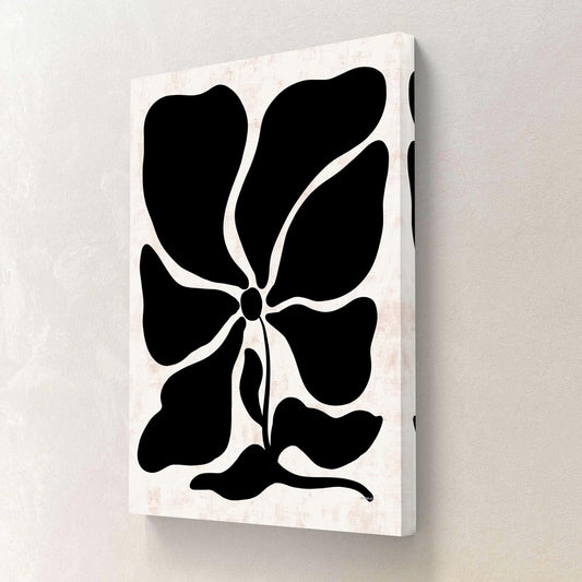 Black Abstract Floral Framed Canvas Wall Art – Bold Modern Flower Print on Beige Background | Minimalist Botanical Artwork for Living Room, Bedroom & Office (18 x 24 Inch) CVD-377