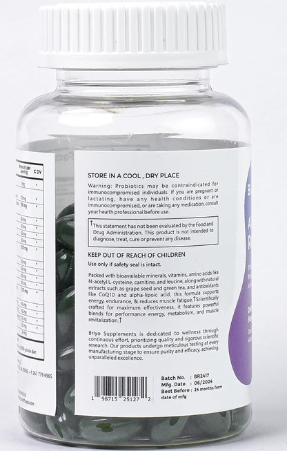 Supplement bottle with label showing storage instructions and product details.