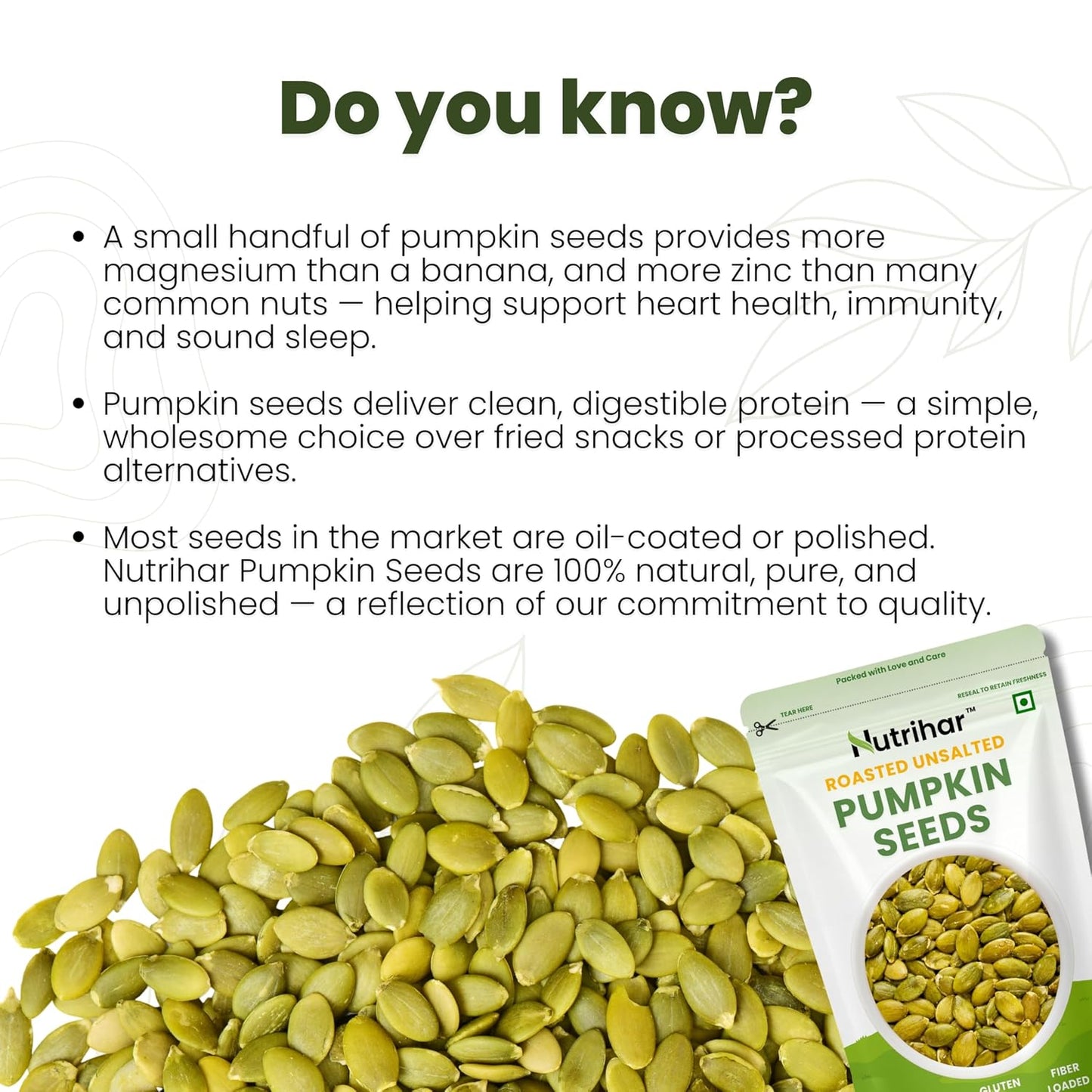Nutrihar Roasted Pumpkin Seeds 100g | AAA Grade | Unsalted & Roasted Pumpkin Seeds for Eating | No Added Oil | Protein Rich Seeds