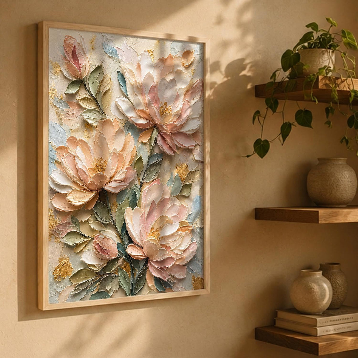 Decorative Floral Wall Art Painting With Frame | Abstract Painting For Living Room Bed Room Hotel Wall Decor Digital Reprint (14X20 inch)