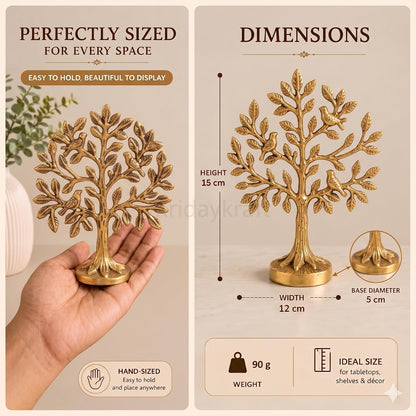 Kalpavriksha Tree of Life Showpiece with Birds, 15 cm Golden Metal Kalpvriksh for Home Mandir, Vastu, Office Table, Housewarming & Diwali Gift