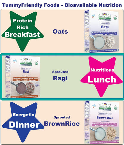 TummyFriendly Foods Certified Organic Sprouted Ragi Flour For Little Ones. Made of Organic Sprouted Ragi Powder , Baby Cereal for 6-12 months. Shelf Life 6 Month | 200g