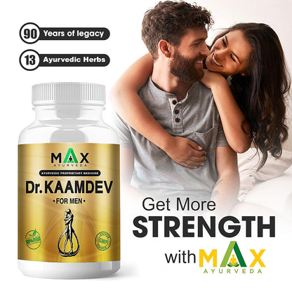 Max Ayurveda Dr. Kaamdev Capsules for Men (30 Capsules) - 100% Vegan and GMP Certified | Stamina, Power and Energy Booster