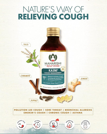 Zephivo Maharishi Ayurveda Kasni Cough Syrup with Kanth Sudha | Ayurvedic Cough Syrup | For All Types Of Cough & Chronic Cough | Non-Drowsy | Non- Habit Forming| Non-alcoholic
