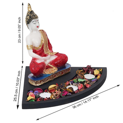 Red Resin Meditating Lord Buddha Statue Tea Light Candle Holder| Buddha Idol Tealight Holder| Diwali Decoration Item for Home Decor| Buddha Showpiece Gift for Diwali Housewarming Birthday