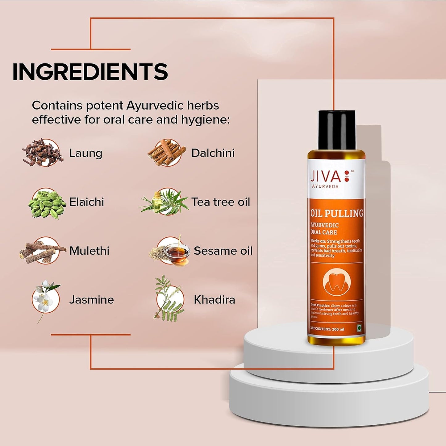 Jiva Oil Pulling 200ml | Ayurvedic Oil For Oil Pulling Deep Cleanses Mouth, Removes Toxins | Prevent Bad Breath, Alleviates Toothache & Sensitivity