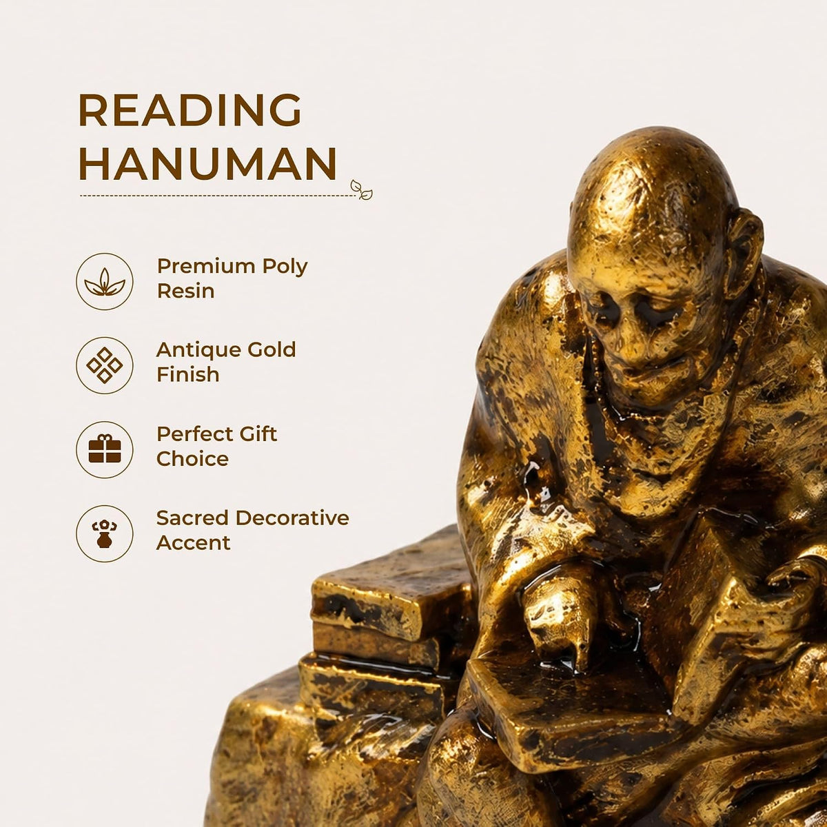 Polyresin Ramayani Hanuman Ji Idol | Lord Hanuman Statue for Pooja Room | Antique Bajrangbali Murti Devotional Showpiece (L9 cm x W6 cm x H7 cm)