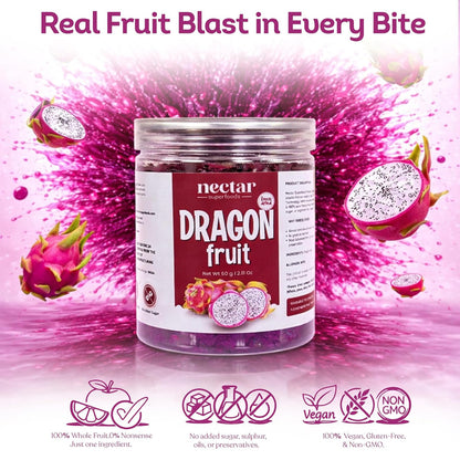Nectar Superfoods Freeze Dried Dragon fruit - 60 grams Jar-Pack of 1 Nos | 100% Natural & Pure | No Preservatives, No Sugar Added, Vegan | Ideal for Cooking & Seasoning | Made in India