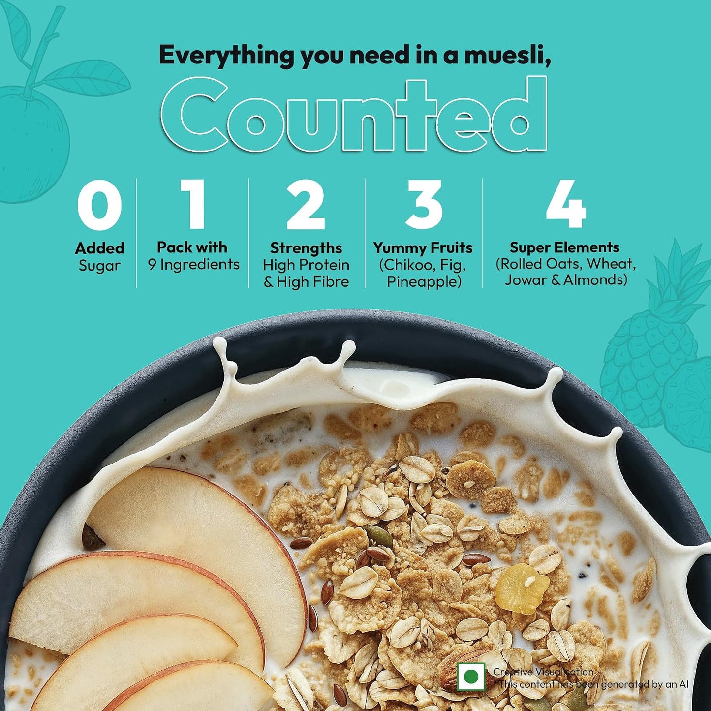 True Elements Muesli Sugar Free 1.2 kg - 100% Wholegrain Muesli | No Added Sugar | Diet Food for Weight Management | Healthy and Quick Breakfast | Millet Muesli - 18% Jowar | HIgh Protein