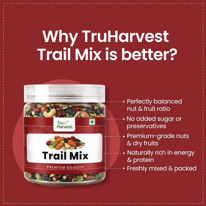 Tru Harvest Premium Trail Mix with [Almonds, Cashews, Cranberries, Pumpkin Seeds & Berries] | 250g Jar | No Preservatives | Source of Protein, Fiber & Good Fats | Healthy Snack with Nuts, Seeds & Dried Berries