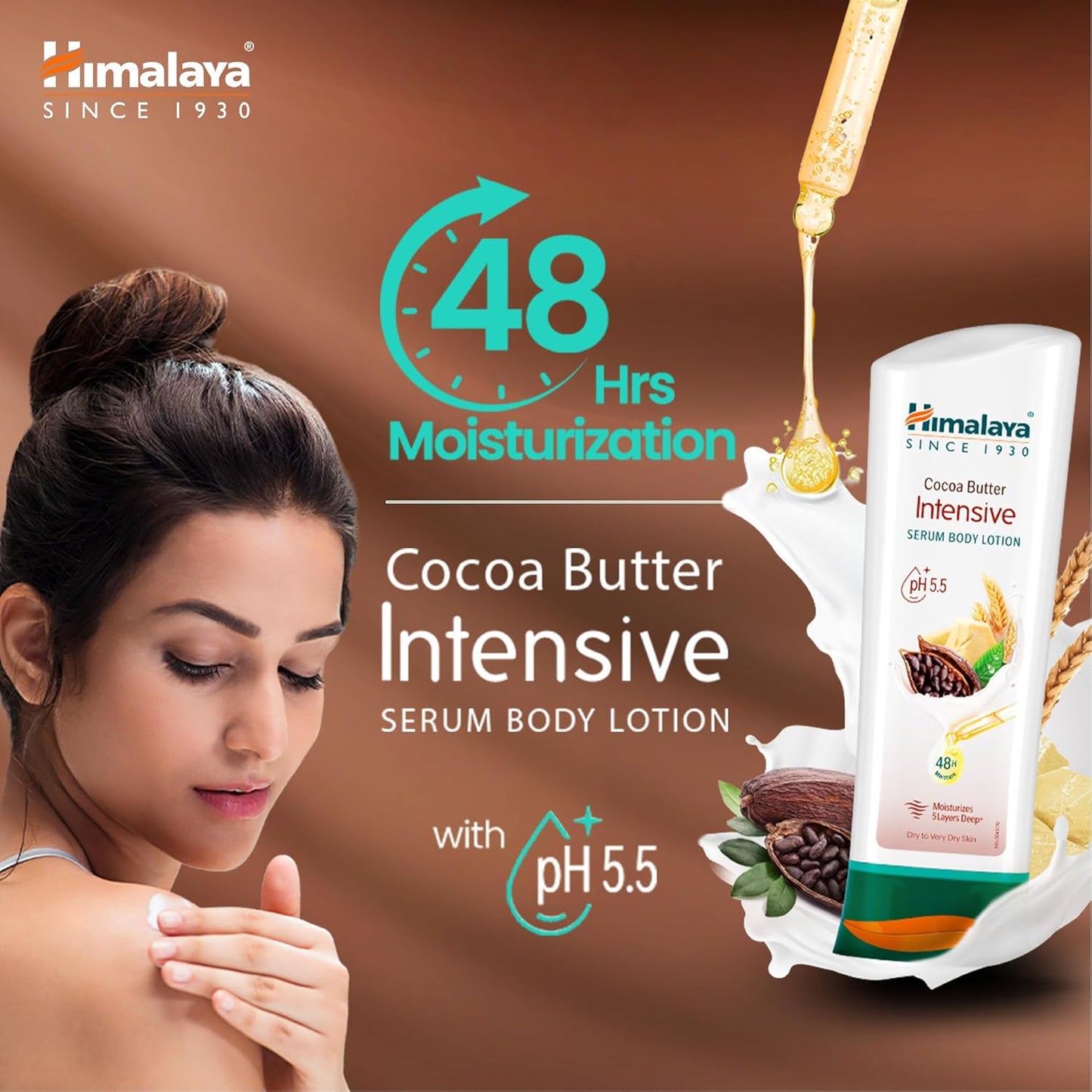 Himalaya Cocoa Butter Intensive Serum Body Lotion| 200ml| Wheat Germ Oil |For Dry Skin| 48 H Moisturization| Repairs Dry Skin From Day 1| pH 5.5| Moisturizes 5 Layers Deep
