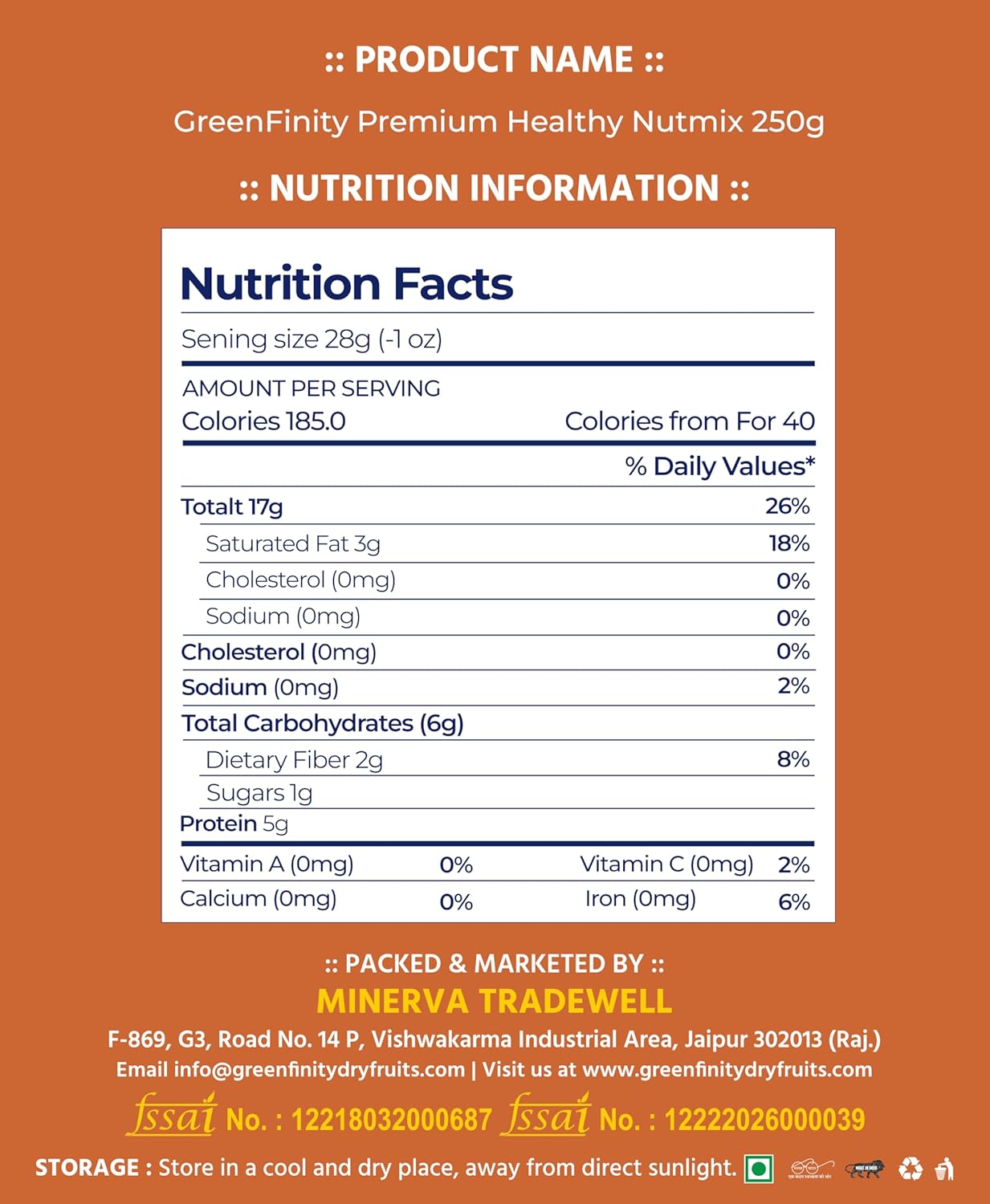 PrettyNutty Healthy Nutmix 250g, Dried Almonds, Black Raisins, Cashewnuts, Cranberries, Green Raisins, Walnut Kernels & Many More.